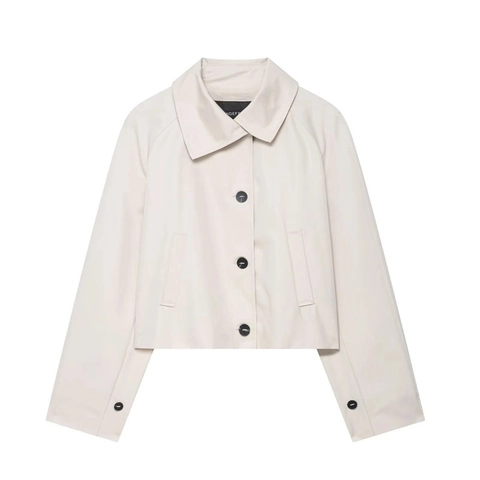 Women Casual Solid Color Lapel Single Breasted Short Trench Coat Windproof Loose Fit Jacket Outwear Streetwear