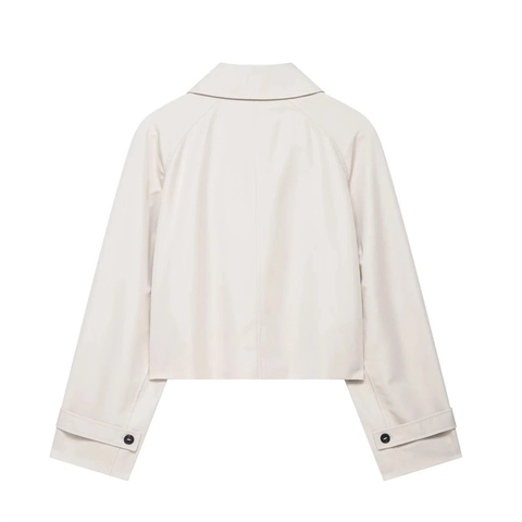 Women Casual Solid Color Lapel Single Breasted Short Trench Coat Windproof Loose Fit Jacket Outwear Streetwear