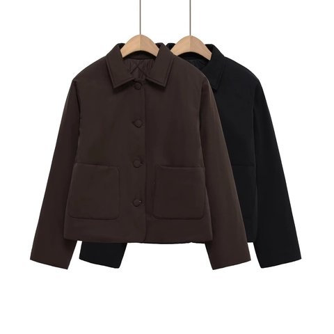 Women's Faux Suede Crop Jacket Lapel Single Breasted Long Sleeve Padded Coat With Pockets Autumn Winter Casual Streetwear
