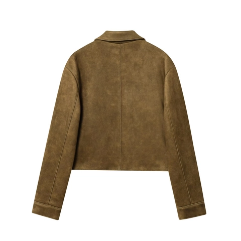 Women Short Faux Suede Jacket Casual Lapel Single Breasted Solid Color Outerwear Vintage Elegant Autumn Winter Fashion Coat