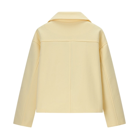 Dames Western Stijl Mode Double Breasted Korte Imitatie Wol Jas Elegant Revers Lange Mouw Casual Geel Bovenkleding Jack