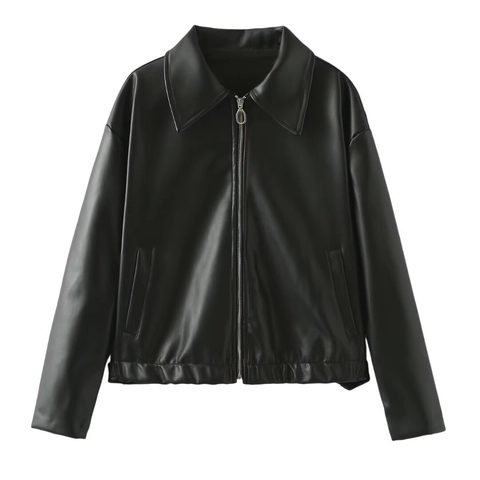 Giacca da Donna in Ecopelle Casual Revers Manica Lunga con Cerniera Cappotto da Motociclista Vestibilità Ampia Capispalla