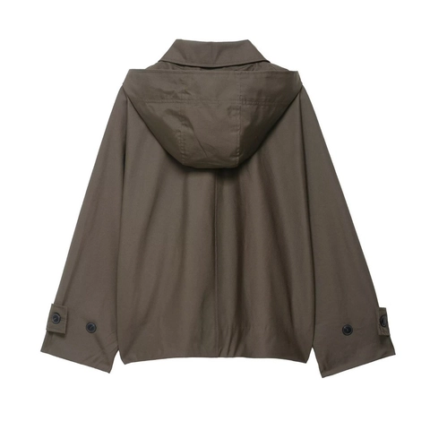 Gabardina Informal Holgada Con Capucha Para Mujer Chaqueta Utilitaria Impermeable De Color Sólido Con Botones Y Puños Anchos