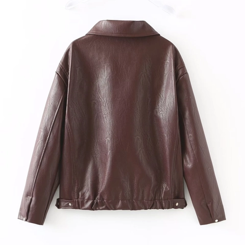Giacca da Donna in Ecopelle Casual Revers Manica Lunga con Cerniera Cappotto da Motociclista Vestibilità Ampia Capispalla