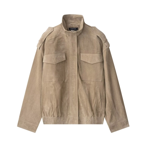 Chaqueta de Gamuza Sintética para Mujer Cuello Alto Cremallera Ropa de Abrigo Manga Larga Con Hombreras Color Sólido Casual Abrigo Cargo