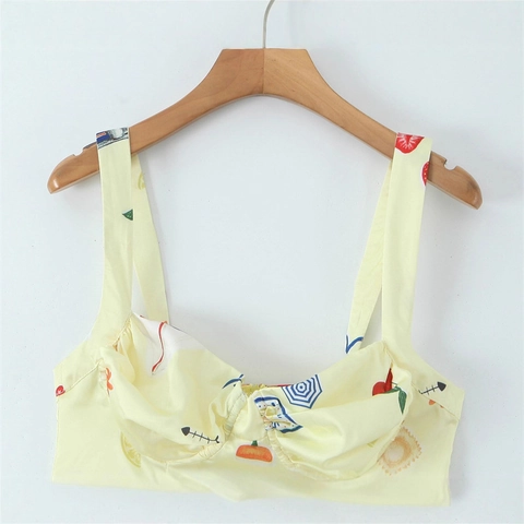 Women Summer Printed Camisole Midi Dress Spaghetti Strap Ruched Bust Italian Vacation Lemon Starfish Print Polyester Satin Dress