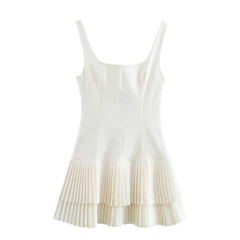 Women Sexy Square Neck Sleeveless Tiered Pleated Jumpsuit Dress Casual Solid Color Mini Romper Party Summer Outfits