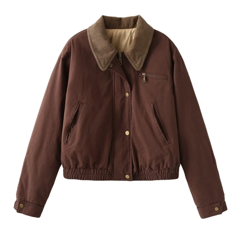 Giacca Imbottita Leopardata Retro da Donna con Colletto in Velluto a Coste Abbigliamento da Lavoro in Cotone Stile Maillard