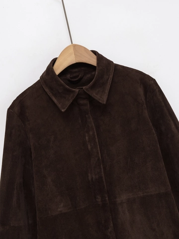 Giacca da Donna in Finta Pelle Scamosciata Casual con Revers Manica Lunga Cerniera Nascosta Orlo Asimmetrico Cappotto Marrone