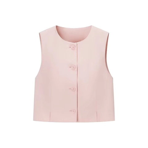 Damen Casual Pink Satin Zwei Teile Set Rundhals Ärmellos Weste Top Und Hohe Taille Weite Hose Pendeln Hosenanzüge