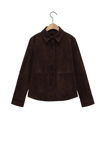Giacca da Donna in Finta Pelle Scamosciata Casual con Revers Manica Lunga Cerniera Nascosta Orlo Asimmetrico Cappotto Marrone
