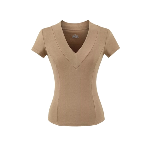 Women Sexy Deep V Neck Short Sleeve T-Shirt Slim Fit Ribbed Knit Cotton Blend Top Basic Summer Solid Color Streetwear