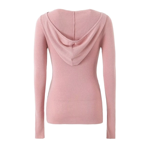 Damen Schlanke Passform Kapuzenpullover Strickjacke Halb Reißverschluss V-Ausschnitt Langarm Daumenloch Top Gerippt Casual Mode