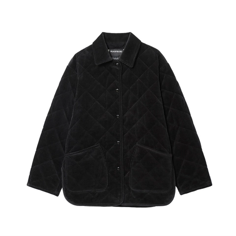 Women's Quilted Corduroy Jacket Diamond Pattern Lapel Single Breasted Long Sleeve Outerwear With Pockets Loose Fit Coat