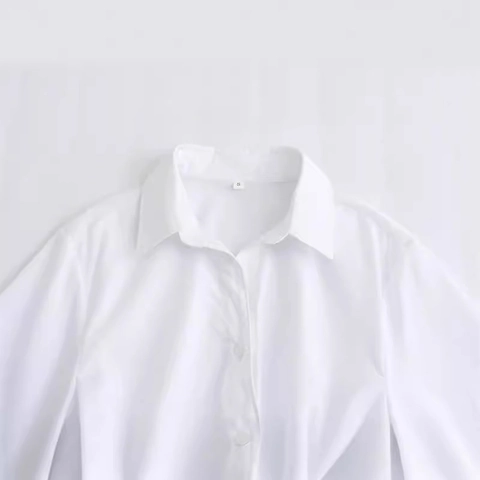 Women Wrap Poplin Shirt Long Flare Sleeve Lapel Tie Bow Waist Solid Chic Blouse Office Lady Tops TC Cotton Polyester Blend