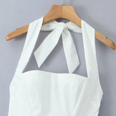 Sexy Halternek Rugloos Bubble Jurk Voor Dames Met Grote Strik Achterkant Vetersluiting Hoge Taille Effen Kleur Mini Partyjurk