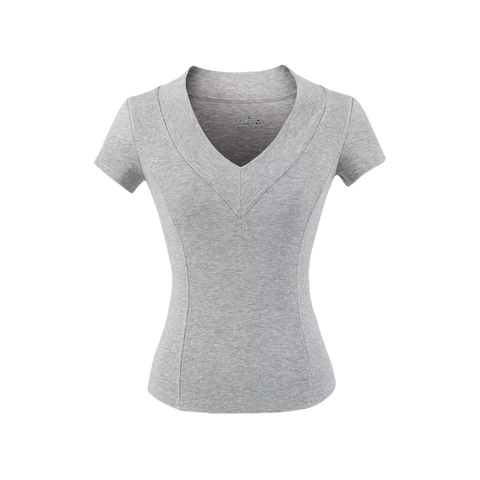 Women Sexy Deep V Neck Short Sleeve T-Shirt Slim Fit Ribbed Knit Cotton Blend Top Basic Summer Solid Color Streetwear