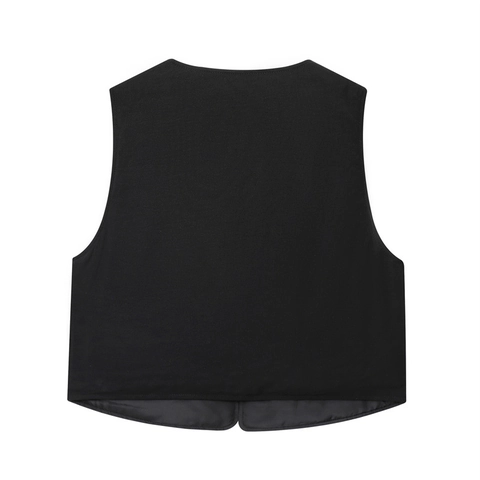 Dames Vintage Geborduurd Kort Vest Mouwloos Open Voorkant Taille Vest Casual Etnische Stijl Zwart Bovenkleding Vest Top