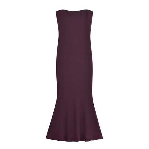 Eleganter Weinroter Schlauch-Top Maxikleid Schulterfrei Schlanke Passform Meerjungfrau Abendparty Langes Kleid Für Damen