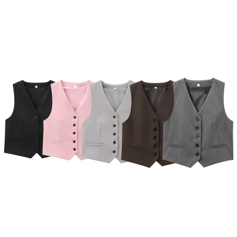 Dames V-hals Gilet En Hoge Taille Wijde Pijpen Broek Effen Kleur Mouwloos Gilet Broek Elegant Outfit Voor Kantoor