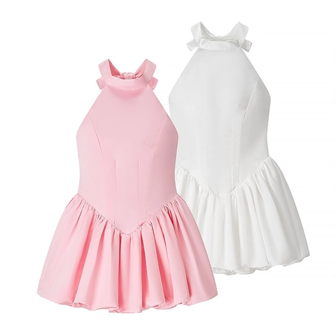Robe Mini Sexy Pour Femme Dos Nu À Lacets Aspect Satiné Avec Nœud Au Dos Et Jupe Trapèze Plissée Bouffante Pour Fête Banquet Vacances D'été