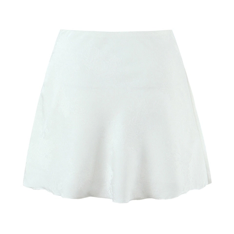 Damen Sexy Hohe Taille Jacquard Satin Minirock Blumen Geprägt A-Linie Kurzer Rock Elegant Streetwear Party Mode Rock