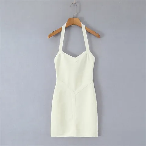 Dames Halternek Bandage Jurk Sexy V-hals Slim Fit Bodycon Mini-jurk Mouwloos 2025 Lente Franse Stijl Jurk