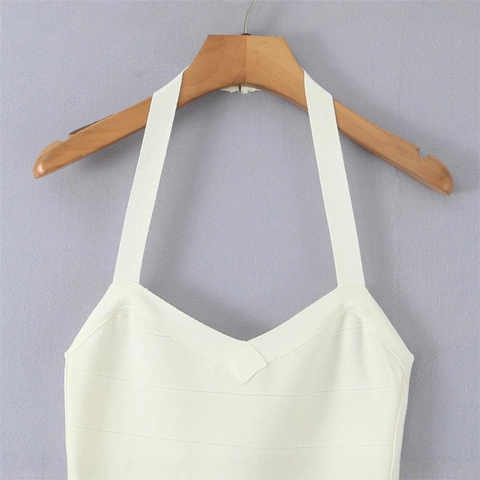 Dames Halternek Bandage Jurk Sexy V-hals Slim Fit Bodycon Mini-jurk Mouwloos 2025 Lente Franse Stijl Jurk
