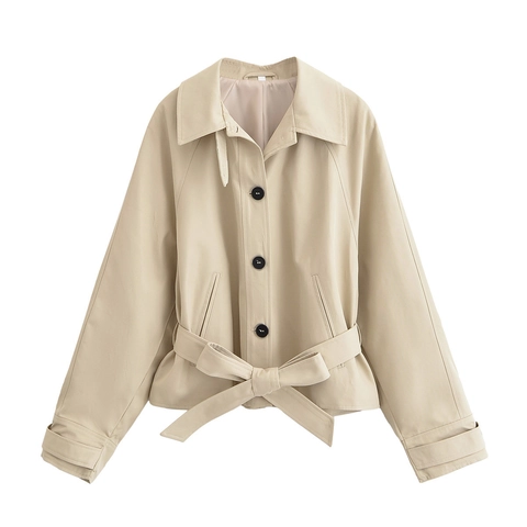 Women's Short Trench Coat With Belt Casual Lapel Single Breasted Solid Color Windbreaker Jacket Streetwear Outerwear For Women