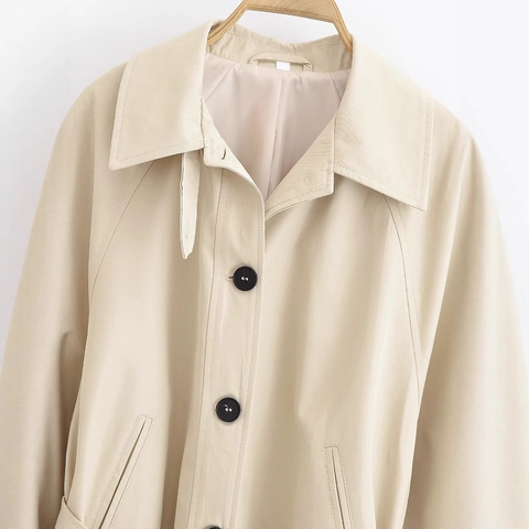 Women's Short Trench Coat With Belt Casual Lapel Single Breasted Solid Color Windbreaker Jacket Streetwear Outerwear For Women