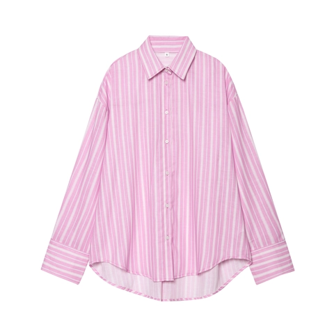 Camicia a Maniche Lunghe a Righe da Donna con Revers e Pantaloncini Casual Top e Bottom Comodi Set a Righe in Poliestere