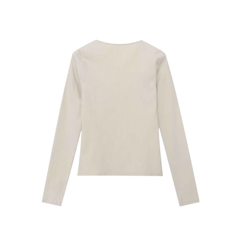 Dames Top Met Lange Mouwen Ribgebreid Met Kant Patchwork Vierkante Hals Knoopsluiting Slim Fit Casual Cardigan
