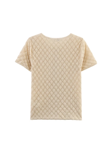 Women Short Sleeve Hollow Out Knit Cardigan Slim Fit Beige Hook And Eye Closure Pointelle Sweater Top For Summer Daily Wear
