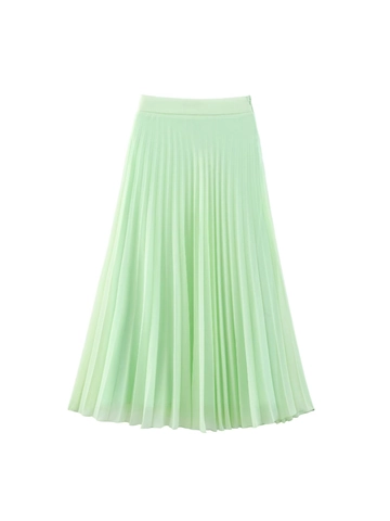 Women Elegant High Waist A-Line Pleated Midi Skirt Mint Green Solid Color Chiffon Streetwear Fashion Casual Summer Skirt