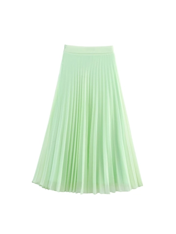 Women Elegant High Waist A-Line Pleated Midi Skirt Mint Green Solid Color Chiffon Streetwear Fashion Casual Summer Skirt