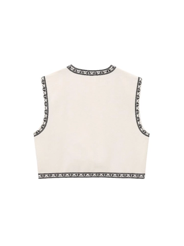 Damen Vintage Ethno Weste Mit Blumenstickerei V-Ausschnitt Ärmellos Polyester Weste Casual Offene Vorderseite Crop Top