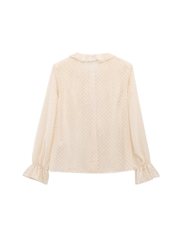 Elegante Swiss Dot Rüschen Chiffon Bluse Für Damen Französischer Stil Langarm Bindekragen Gestuftes Aprikose Top Büro
