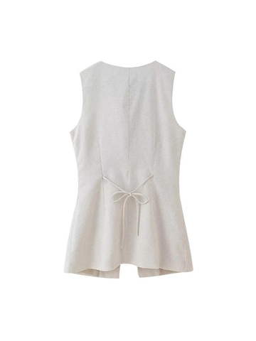 Chaleco Casual para Mujer Color Avena Cuello Redondo Sin Mangas Botonadura Asimétrica Moda de Verano Camiseta
