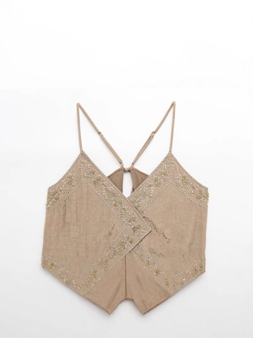 Dames Sexy Rugloos Camisole Bloemen Borduurwerk Pailletten Kralen V-hals Bohemian Vintage Zomer Polyester Tank Top Vetersluiting