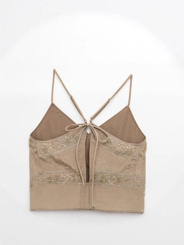 Dames Sexy Rugloos Camisole Bloemen Borduurwerk Pailletten Kralen V-hals Bohemian Vintage Zomer Polyester Tank Top Vetersluiting