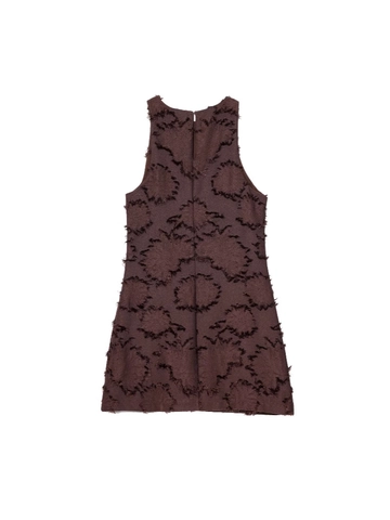 Vestido Mini sin Mangas Cuello Redondo para Mujer Texturizado con Flecos Color Sólido Poliéster Casual Verano Estilo Urbano