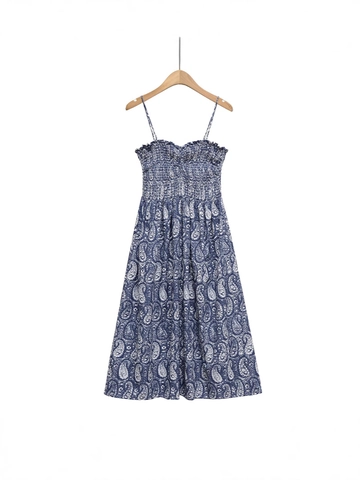 Vrouwen Sexy Rugloze Gesmokte Bloemen Midi Jurk Mouwloos Fruitprint A-Lijn Strappy Boho Zomerjurk Voor Vakantie Strand