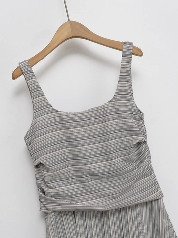 Abito Maxi da Donna Estivo Sexy Senza Schienale a Righe Sottili Scollo Quadrato Senza Maniche a Canotta Aderente Vita Alta Increspato