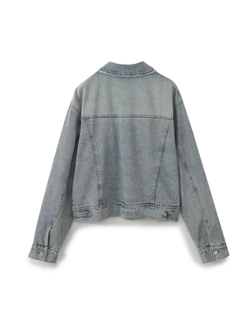 Women Retro Distressed Denim Jacket Casual Light Blue Wash Long Sleeve Button Down Jean Coat With Pockets Streetwear Top