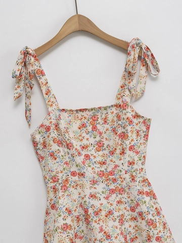 Vestito Mini Estivo a Fiori Donna Spalline Sottili Dolce Fiocco Spalla Vita Alta Linea A Scollo Quadrato Prendisole Vacanza