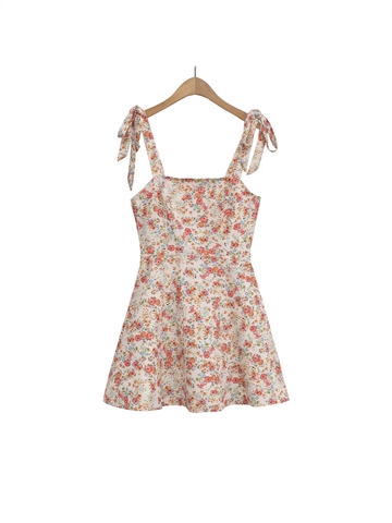 Vestito Mini Estivo a Fiori Donna Spalline Sottili Dolce Fiocco Spalla Vita Alta Linea A Scollo Quadrato Prendisole Vacanza