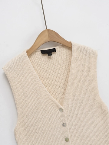 Dames V-Hals Breisel Vest Mouwloos Cardigan Minimalistisch Slim Fit Single Breasted Beige Geribbelde Casual Gebreide Top
