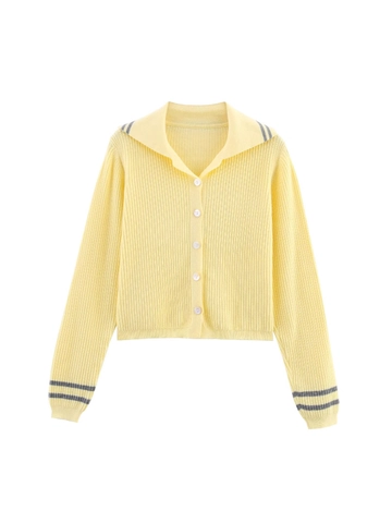 Dames Gestreepte Matrozenkraag Gebreid Cardigan Lange Mouw Single Breasted Slim Fit Geribbelde Preppy Stijl Sweater