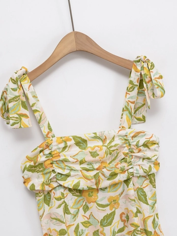Dames Zomer Sexy Bloemenprint Camisole Mini Jurk Strikbandje Roesjes Vierkante Hals Mouwloos A-Lijn Jurk