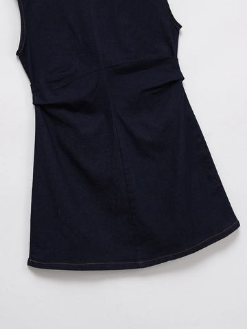 Vrouwen Mouwloze Denim Jurk Ronde Hals Geplooide Taille Slim Fit Mini Jurk Met Rug Rits Mode Streetwear